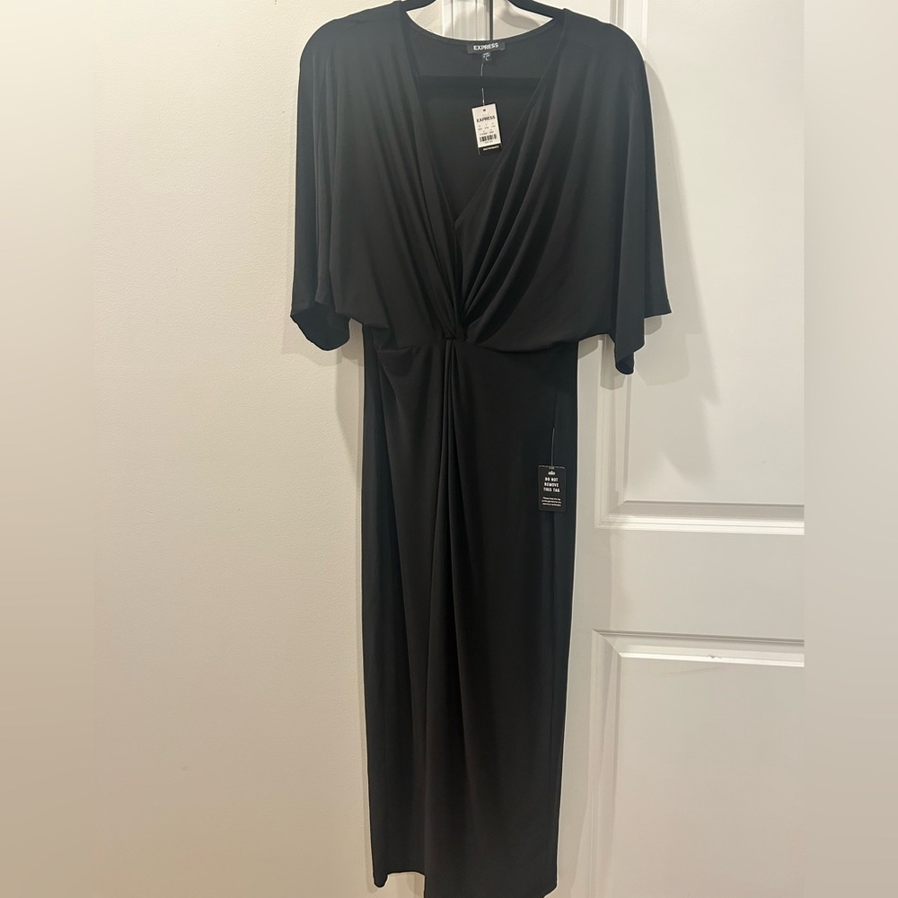 Express Black V-Neck Midi Dress Made in USA